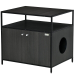 PawHut Cat Litter Box Enclosure Double-door Nightstand with Storage Shelf, Black