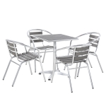Outsunny 5-Piece Outdoor Garden Bistro Table Set with Clean Stylish Design, Woodgrain Plastic Top & Draining Slat Design