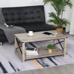 HOMCOM Industrial Coffee Table, Sofa Side Table with Bottom Storage Shelf, Metal X-Bar for Living Room Bedroom