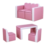 Qaba Kids 2-in-1 Multi-Functional Play Table & 2 Chair Set with Couch Storage Box for 3-6 Year Olds - Pink