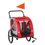 Aosom 2-In-1 Dog Bike Trailer Pet Stroller with Universal Wheel Reflector Flag, Red