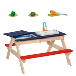 Outsunny Kids Picnic Table with Sandbox Kitchen Toys Faucet Water Pump 37" L x 35" W x 20" H