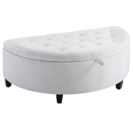 HOMCOM Half Moon Modern Luxurious Polyester Fabric Storage Ottoman Bench with Legs Lift Lid Thick Sponge Pad for Living Room, Entryway, or Bedroom, White