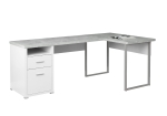 Monarch 80" L-Shaped Contemporary Cement-look Top Computer Desk - White / Grey Cement