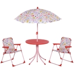 Outsunny Kids Folding Picnic Table and Chair Set Rabbit Pattern Outdoor Garden Patio Backyard with Removable & Height Adjustable Sun Umbrella, Red