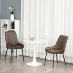 HOMCOM Retro Dining Chair Set of 2, PU Leather Upholstered Side Chairs for Kitchen Living Room with Metal Legs, Brown