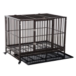 PawHut 42" Heavy Duty Steel Dog Crate Kennel Pet Cage with Wheels - Brown Vein
