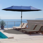 Outsunny 15' Outdoor Patio Umbrella with Twin Canopy Sunshade Steel Table Umbrella with Lift Crank Blue
