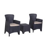 Outsunny 3pc Durable PlasticStyle Sofa Set Rattan Conversation Chat Table Chair All Weather Outdoor Furniture Garden Coffee Set w/ Cushion