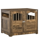 PawHut Wooden & Wire Dog Crate with Surface, Stylish Pet Kennel, Magnetic Doors, Brown