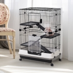 PawHut 3 Tier Rabbit Cage Indoor Rolling Small Animal Crate Hamster House Ferrets Chinchillas Hutch Pull Out Tray with Wheels Pet Furniture