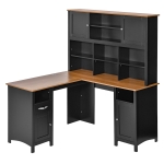 HOMCOM L-Shaped Computer Desk with Storage Shelves, Home Office Desk with Drawers and Cabinets, Black