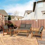 Outsunny 4pcs Acacia Wood Chat Set Patio Furniture w/ Cushions Patio Furniture w/ Cushions