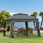 Outsunny 11x11ft Pop Up Gazebo Canopy Outdoor Party Tent Dual-Tiered Gazebo with Mosquito Netting and Carrying Bag Grey(c-3)