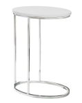 Monarch 25" Contemporary Oval Chrome Metal Base C-Shaped Side Accent Table - Glossy White Top Finish