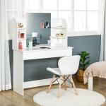 HOMCOM Vanity Table Wood Dressing Table w/ Makeup Mirror, Big Drawers, Open Shelf for Bedroom White(c-3)
