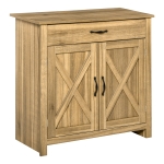 HOMCOM 32" Farmhouse Barn Door Style Sideboard, Buffet Cabinet, Coffee Bar for Kitchen, Living Room or Entryway, Natural Wood Effect