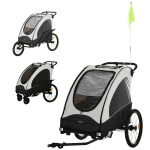 Aosom Child Bike Trailer 3 In1 Foldable Jogger Baby Transport Buggy Carrier with Shock Absorber System Rubber Tires Adjustable Handlebar - White and Grey
