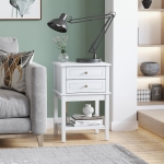 HOMCOM Modern Sofa Side Table, Accent End Table with Drawers and Storage Shelf, Nightstand for Bedroom Living Room, White