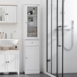 kleankin Bathroom Storage Cabinet with Cupboards and Drawer, Floor Free Standing Linen Tower, Tall Slim Side Organizer Shelves, White(c-3)