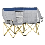 Outsunny Double Seat Camping Chair Folding Lawn Loveseat w/ Storage Pocket & Cup Holder