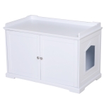 PawHut 37.5" Wooden Covered Mess Free Cat Litter Box End Table Hideaway Cabinet With Storage - White
