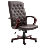 Vinsetto High Back Faux Leather Office Chair with Button Tufted Design, Executive Computer Desk Chair with Solid Wood Feet and Arms, Brown
