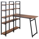 HOMCOM 5 Tier Versatile L-Shaped Computer Desk Writing Table with Display Shelves and Metal Frame, Space-Saving, for Study Room Black/Walnut