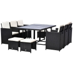 Outsunny 11 Piece Outdoor PE Rattan Wicker Table and Chair Patio Furniture Set