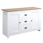 HOMCOM Kitchen Sideboard with Adjustable Shelves, Dining Buffet Cabinet with 3 Storage Drawers, White