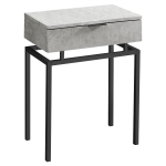 Monarch 24" Contemporary End Table Night Stand with Large Storage Drawer and Metal Base - Grey Cement-Look / Black Nickel Metal Base