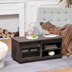 HOMCOM Farmhouse Coffee Table with Sliding Mesh Barn Door Industrial Rustic Rectangular TV Stand for Living Room Storage Cabinet with Adjustable Shelf Dark Brown(c-3)