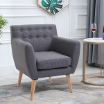 HOMCOM Mid-Century Modern Accent Arm Chair Linen Upholstery Tufted Seat with Wood Frame Thick Padded Light Grey