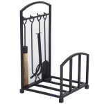 HOMCOM Firewood Log Rack Storage Holder Stand with Tool Kit Iron Indoor Outdoor - Black