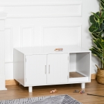PawHut Wooden Cat Washroom Pet Litter Box Decorative Kitten House Nightstand End Table Indoor with Magnetic Door White(c-2)