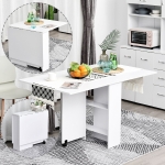 HOMCOM Drop Leaf Table Folding Dining Table Multifunctional Expandable with 2 Shelves