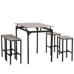 HOMCOM 5 Piece Modern Dining Table and 4 Stools Industrial Dining Set with Footrest & Metal Legs, For Kitchen, Natural Wood