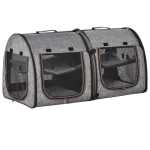 PawHut 39" Portable Soft-Sided Pet Cat Carrier With Divider, Dual Compartment, Oxford Fabric, & Storage Bag - Grey