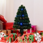 HOMCOM 3FT Pre-lit LED Optical Fiber Christmas Tree Artificial Holiday Décor with Stand