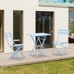 Outsunny 3 Pieces Garden Bistro Coffee Set Foldable Patio Chair & Square Table for Outdoor Yard Porch Poolside Balcony Blue