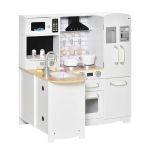 Qaba Kids Corner Kitchen Pretend Play Toy w/ Sound Microwave Refrigerator, White