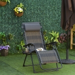 Outsunny Outdoor Zero Gravity Folding Lounge Chair with Headrest, Cup and Phone Holder for Garden, Balcony, Deck, Grey
