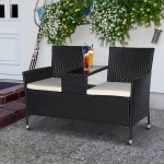 Outsunny 2 Seat Rattan Wicker Chair Bench with Tea Table All Weather Padded Seat Backyard