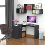 HOMCOM L-Shaped Corner Straight Writing Desk with Storage Shelf, Drawer, Home Office PC Table Computer Workstation, Black