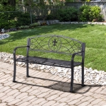 Outsunny 51" Steel 2 Seat Garden Bench Patio Loveseat Decorative Chair Metal Backyard Seater Outdoor Furniture All Weather Black