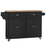 HomCom Wood Top Drop-Leaf Kitchen Rolling Island Cart Table Cart on Wheels - Black