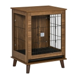 PawHut Wooden Dog Crate End Table Pet Cage Kennel with Removable Tray, Lockable Door, Brown