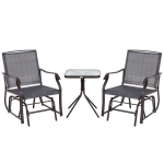 Outsunny 3 Piece Outdoor Porch Mesh Fabric Rocking Glider Chair with Table Set