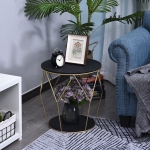 HOMCOM 18" Modern Round Coffee Table with Storage, Metal Zig Zag Frame, Accent Cocktail Table for Living Room, Bedroom, Black and Gold(c-6)