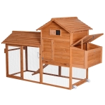 PawHut 83" Wooden Chicken Coop Tractor Hen House Portable Poultry Cage for Outdoor Backyard with Wheels, Nest Box, Removable Tray